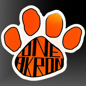 Orange paw print with 'ONE AkRON' sticker
